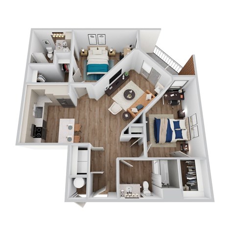 Floor plan for 2 beds, 2 baths, 1083 sqft